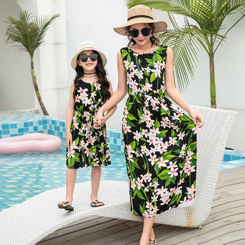 Mother And Daughter Vacation Beach Vest Long Skirt - PratSN