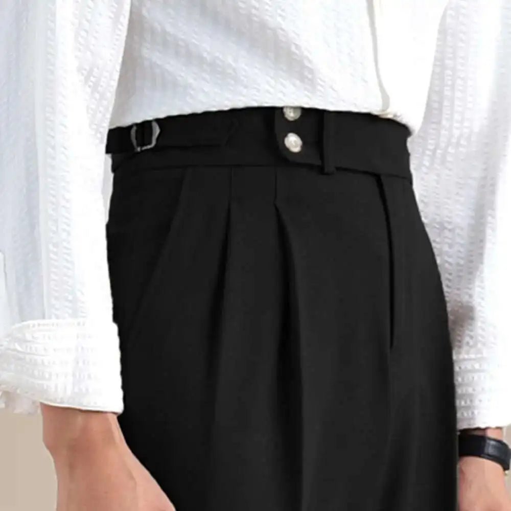 Naples Double Fold High Waist Linen Suit Pants For Men Summer Breathable Straight Leg Office Trousers Men Pantalon Costume Homme - PratSN