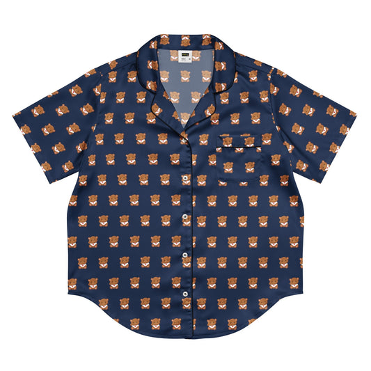 Navy color All - over print women’s short sleeve pajama top - PratSN