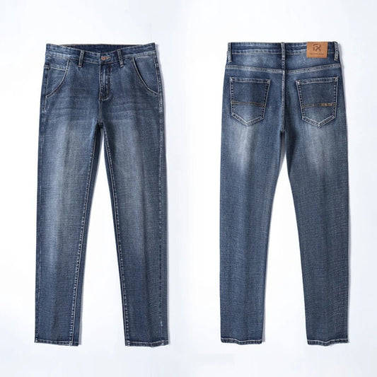 New Autumn and Winter Plus Size 40 42 44 Men Straight Loose Jeans Business Fashion Denim Stretch Pants Male Brand Trousers - PratSN