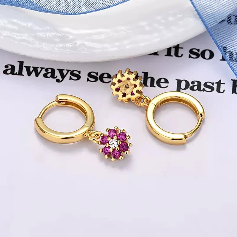 New Design Stainless Steel CZ Zircon Flowers Hoop Earring For Women Fashion Korean Pendant Piercing Earring Trendy Jewelry Gifts - PratSN