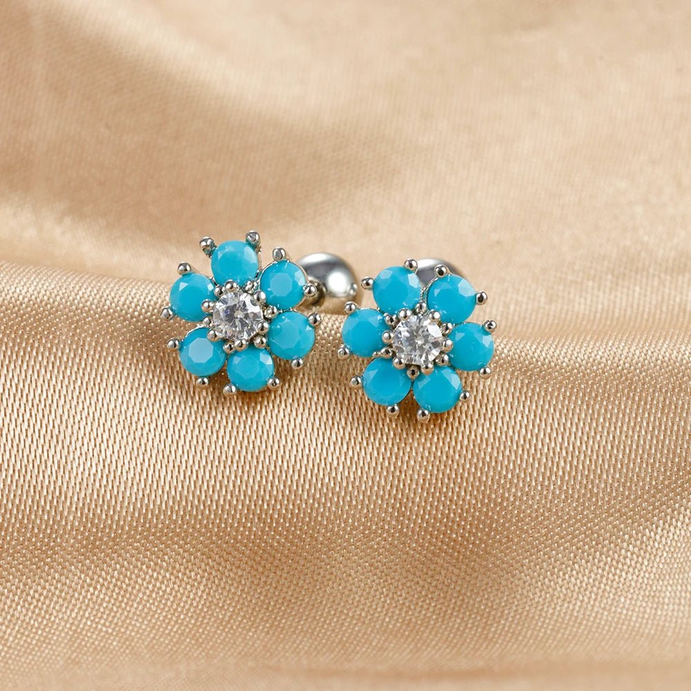 New Design Stainless Steel CZ Zircon Flowers Hoop Earring For Women Fashion Korean Pendant Piercing Earring Trendy Jewelry Gifts - PratSN