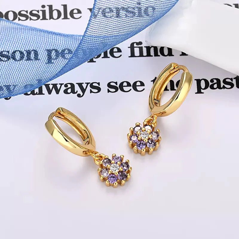 New Design Stainless Steel CZ Zircon Flowers Hoop Earring For Women Fashion Korean Pendant Piercing Earring Trendy Jewelry Gifts - PratSN
