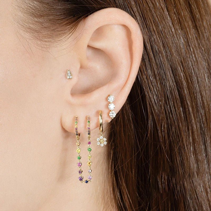 New Design Stainless Steel CZ Zircon Flowers Hoop Earring For Women Fashion Korean Pendant Piercing Earring Trendy Jewelry Gifts - PratSN
