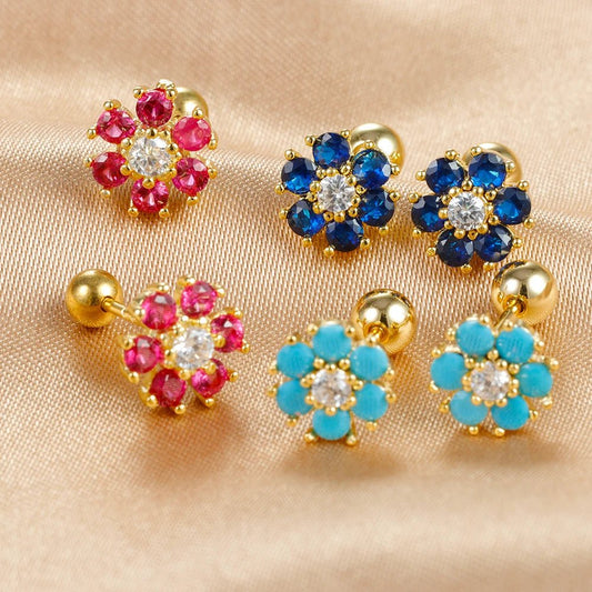 New Design Stainless Steel CZ Zircon Flowers Hoop Earring For Women Fashion Korean Pendant Piercing Earring Trendy Jewelry Gifts - PratSN