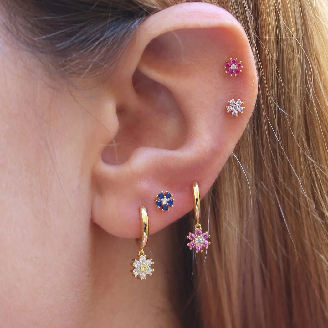 New Design Stainless Steel CZ Zircon Flowers Hoop Earring For Women Fashion Korean Pendant Piercing Earring Trendy Jewelry Gifts - PratSN