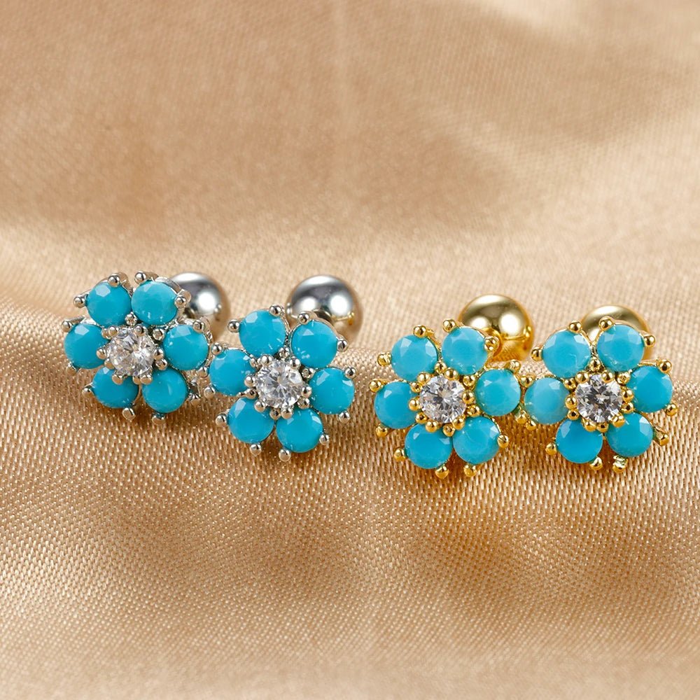 New Design Stainless Steel CZ Zircon Flowers Hoop Earring For Women Fashion Korean Pendant Piercing Earring Trendy Jewelry Gifts - PratSN