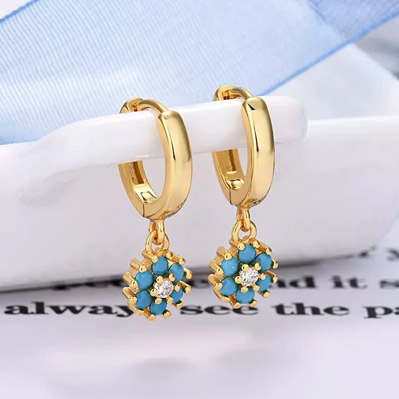 New Design Stainless Steel CZ Zircon Flowers Hoop Earring For Women Fashion Korean Pendant Piercing Earring Trendy Jewelry Gifts - PratSN