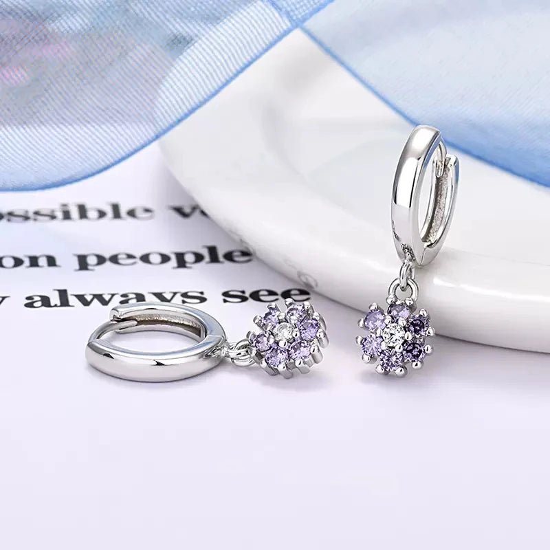 New Design Stainless Steel CZ Zircon Flowers Hoop Earring For Women Fashion Korean Pendant Piercing Earring Trendy Jewelry Gifts - PratSN