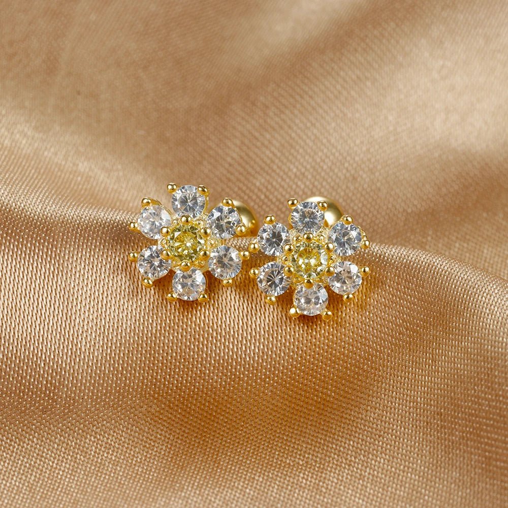 New Design Stainless Steel CZ Zircon Flowers Hoop Earring For Women Fashion Korean Pendant Piercing Earring Trendy Jewelry Gifts - PratSN