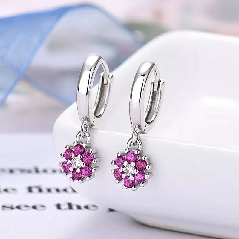 New Design Stainless Steel CZ Zircon Flowers Hoop Earring For Women Fashion Korean Pendant Piercing Earring Trendy Jewelry Gifts - PratSN