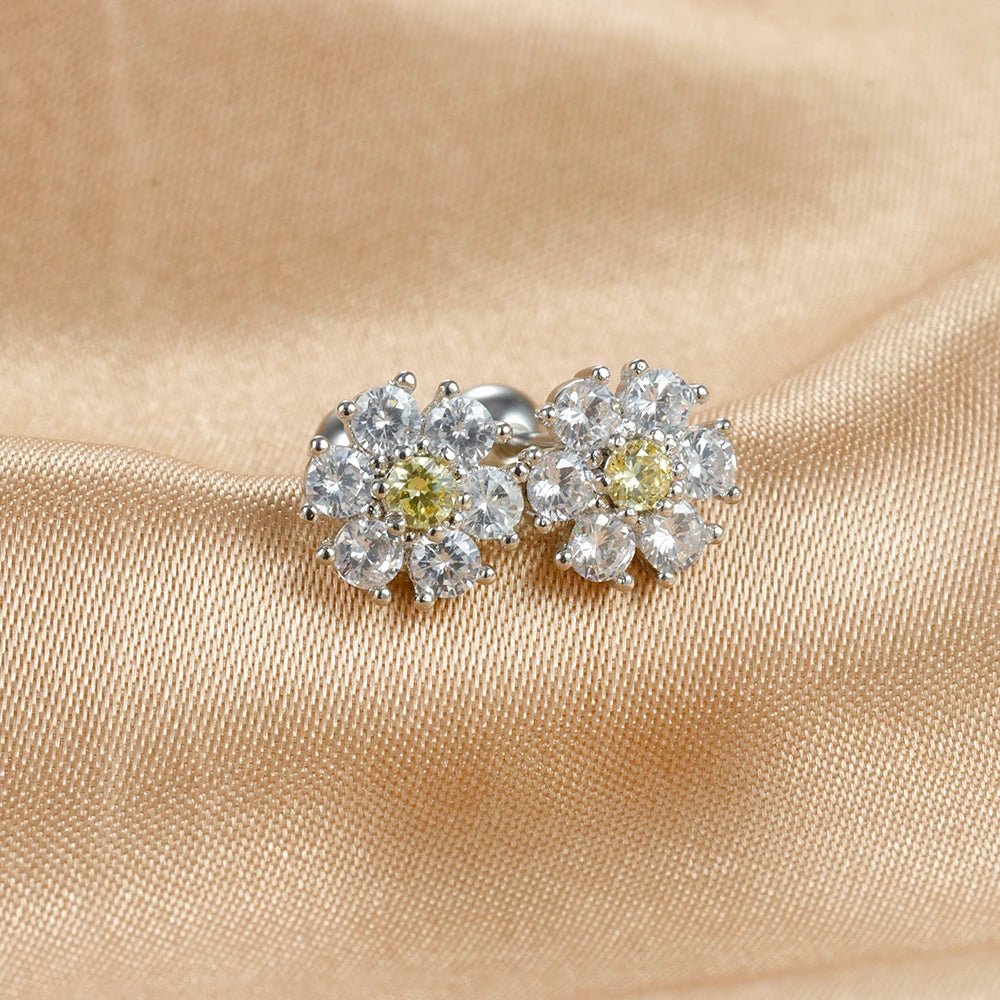 New Design Stainless Steel CZ Zircon Flowers Hoop Earring For Women Fashion Korean Pendant Piercing Earring Trendy Jewelry Gifts - PratSN