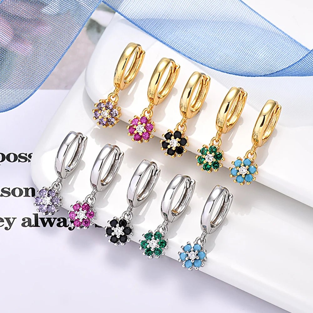 New Design Stainless Steel CZ Zircon Flowers Hoop Earring For Women Fashion Korean Pendant Piercing Earring Trendy Jewelry Gifts - PratSN