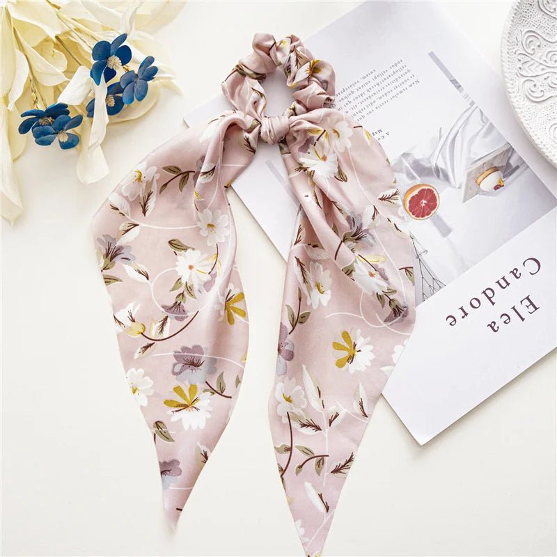 New Fashion Satin Flower Elastic Long Ribbon Hair Bands Ponytail Scarf Hair Tie Women Scrunchies Hair Accessories - PratSN