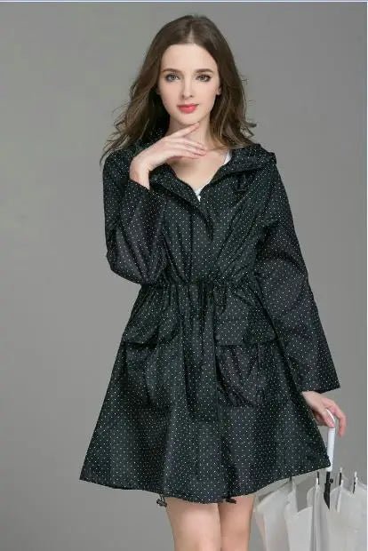 New Fashion Women Raincoat With Hat Foldable Cuffs Laydies Dress Style Light Rain Coat Waterproof Men Rainwear Windproof Jacket - PratSN