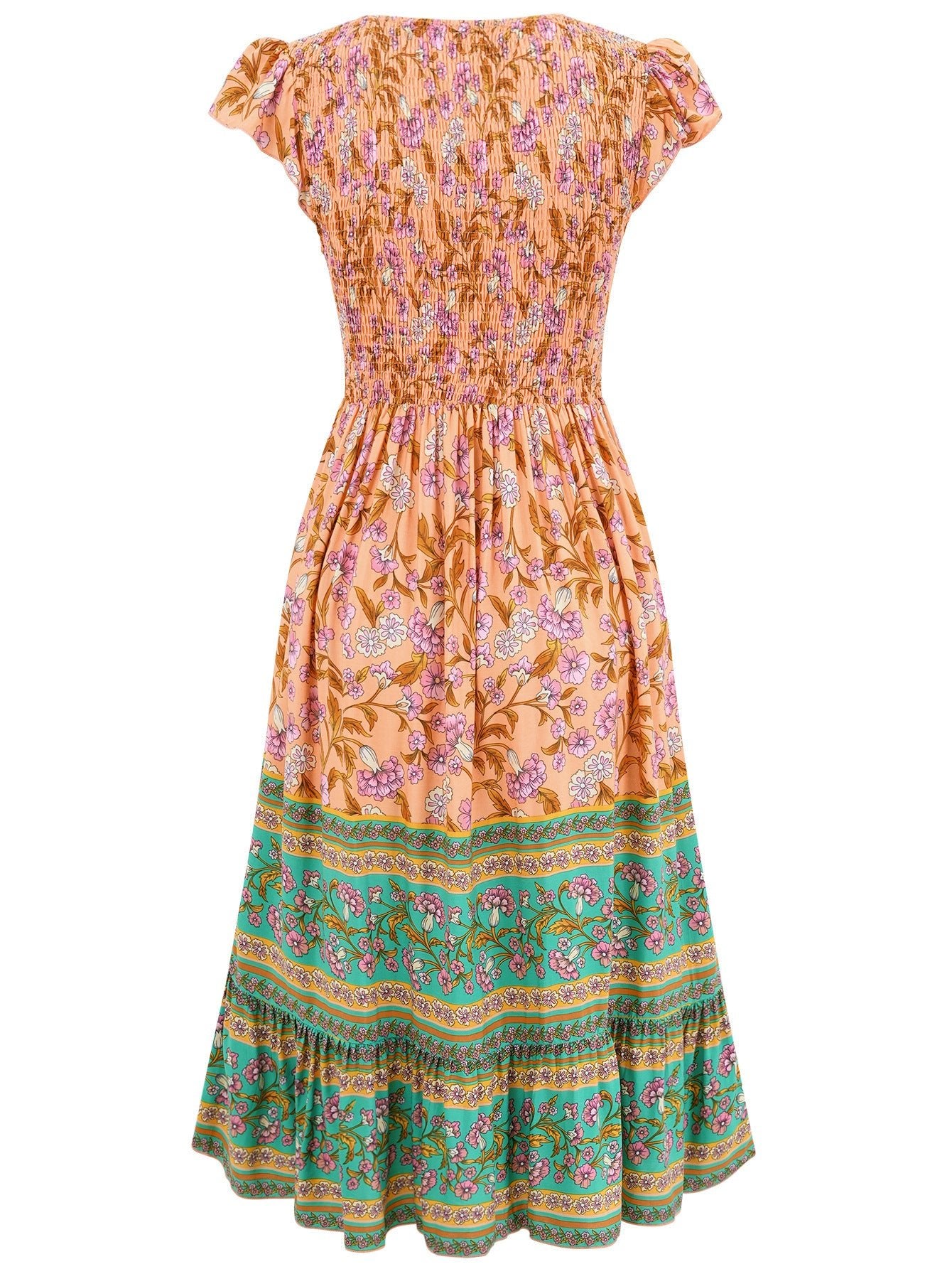 New Flowers Print V - neck Dress Summer Casual Ruffle Sleeveless Dresses Bohemian Holiday Beach Dress For Womens Clothing - PratSN