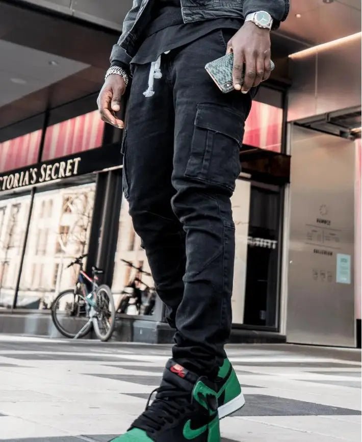 new Jeans Men Pants Wash Solid Color Multi Pockets Denim Mid Waist Cargo Jeans Plus Size Fahsion Casual Trousers Male Daily Wear - PratSN