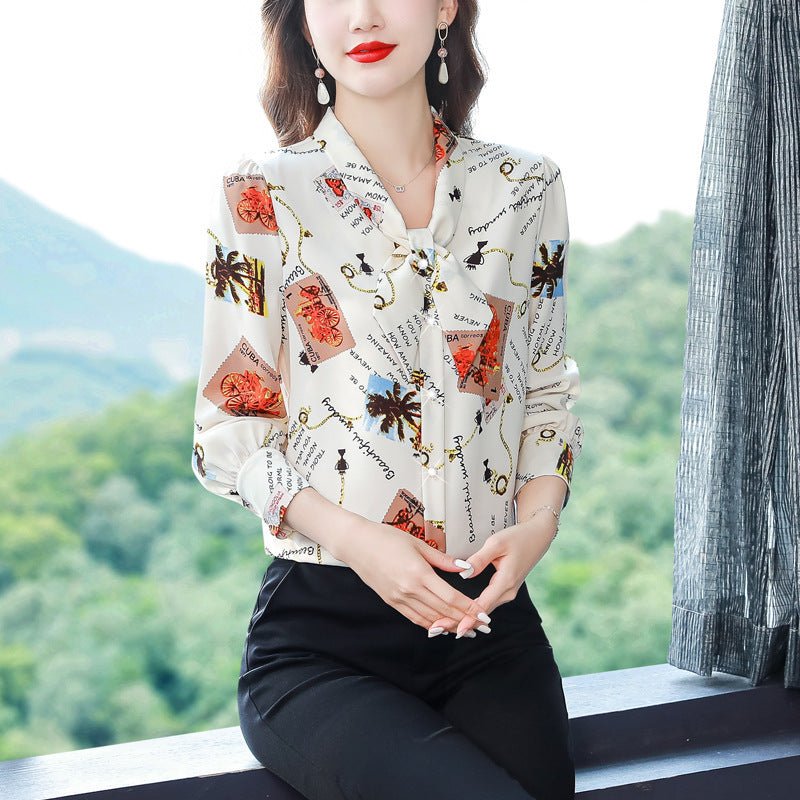 New Long Sleeved Bow Tie Women's Shirt - PratSN
