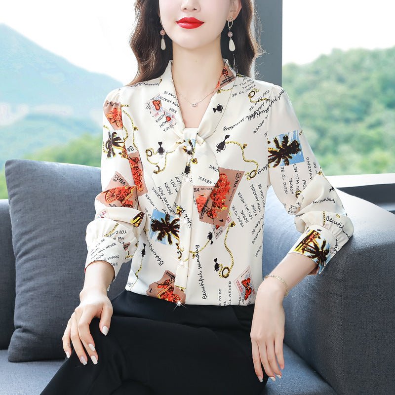 New Long Sleeved Bow Tie Women's Shirt - PratSN