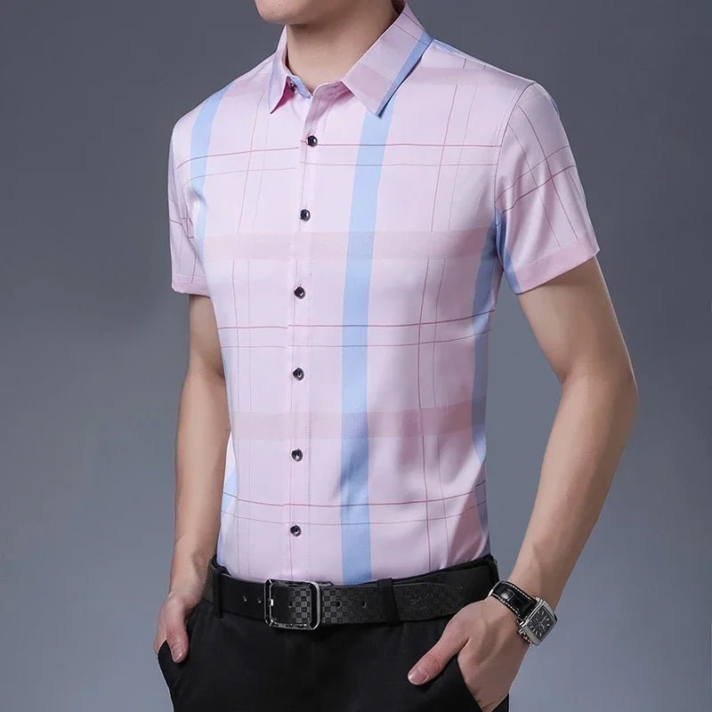New Men's Casual Printed Short Sleeved Lapel Shirt for Summer Fashion Comfort No Ironing Wrinkle Resistant Top - PratSN