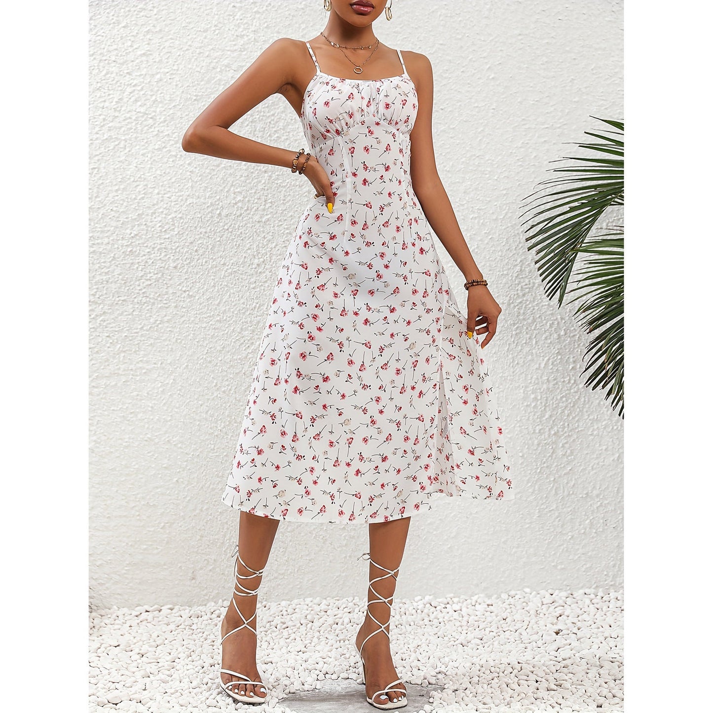 New Polka Dot Print Suspender Dress Summer Sexy Split Long Dresses For Womens Clothing - PratSN