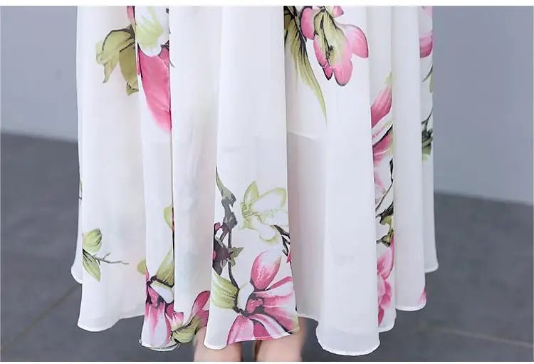New Released Summer Dress 2023 Wholesale Chiffon Floral White Dress Oversized Slim Long Modest Dress - PratSN
