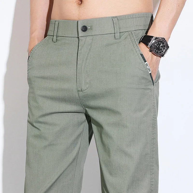 New Spring Summer Cotton Men's Slim Fit and Breathable Pants Fashion Classic Elastic Waist Jogging Casual Khaki Trousers Male - PratSN