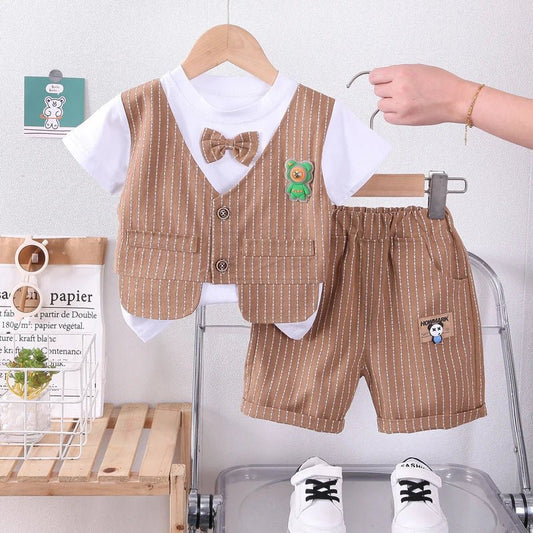New Summer Kids Boys Clothes High Qulity Short Sleeve Gentleman Patchwork T Shirt Pants Toddler Boy Clothing Casual Outfits - PratSN
