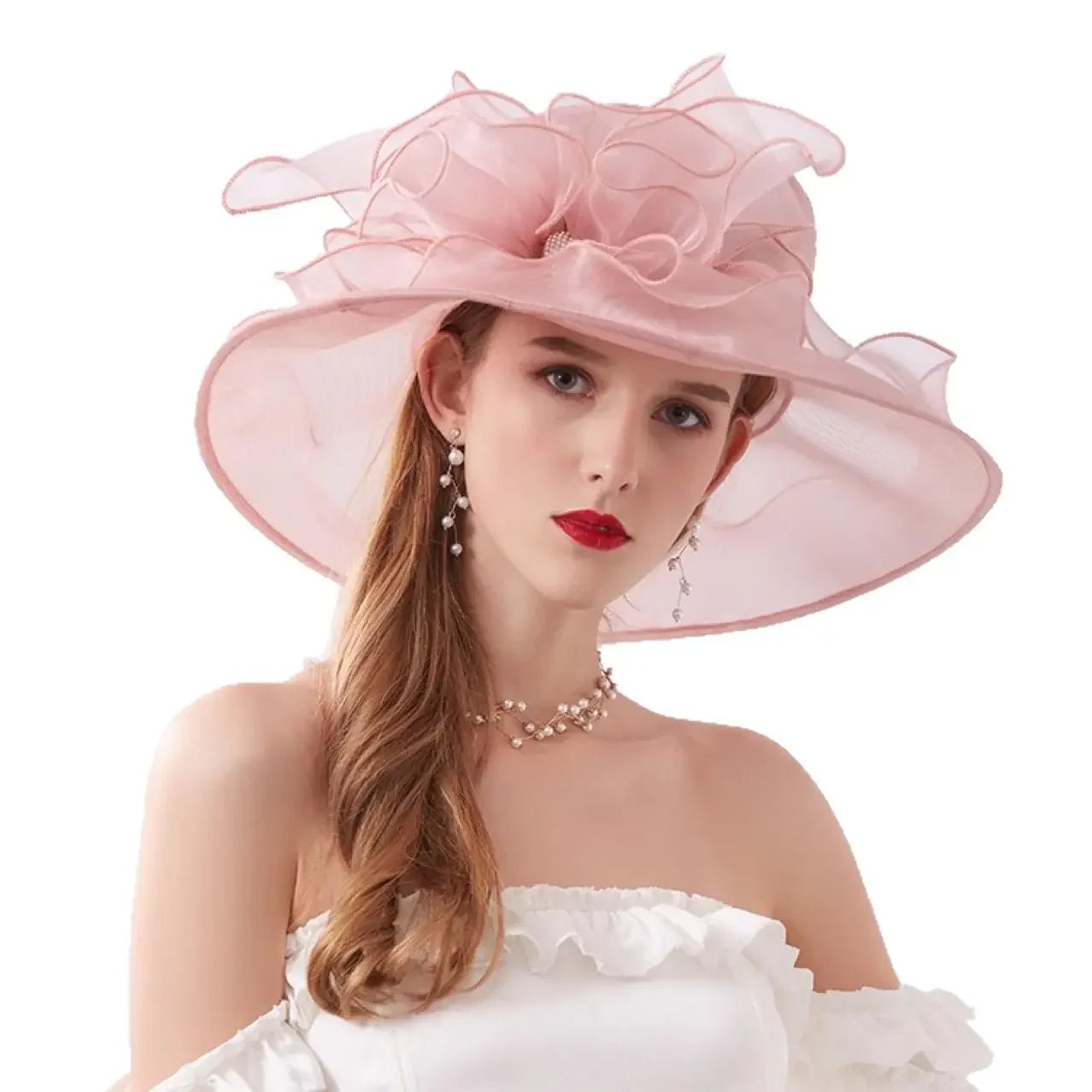 New Summer Women's Sun Hat Pure Color Flower Sunscreen Beach Hat Crystal Buckle Curl Edge Gift Hat Beach Accessory - PratSN