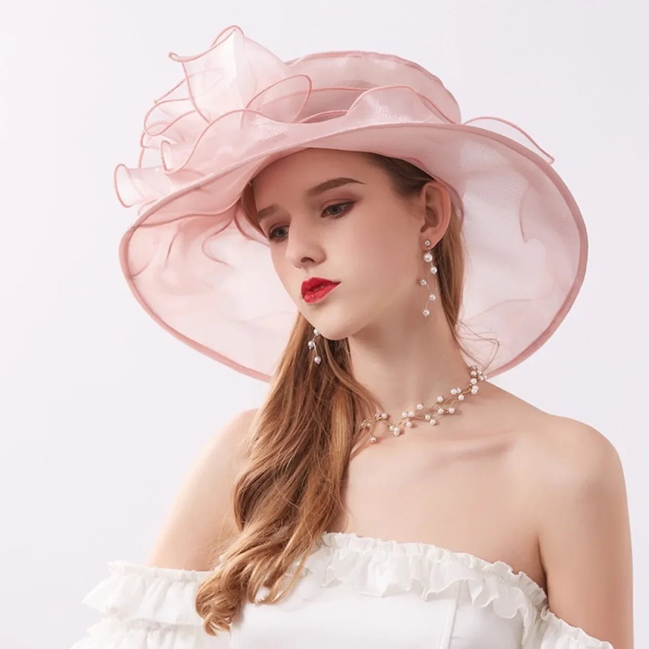 New Summer Women's Sun Hat Pure Color Flower Sunscreen Beach Hat Crystal Buckle Curl Edge Gift Hat Beach Accessory - PratSN