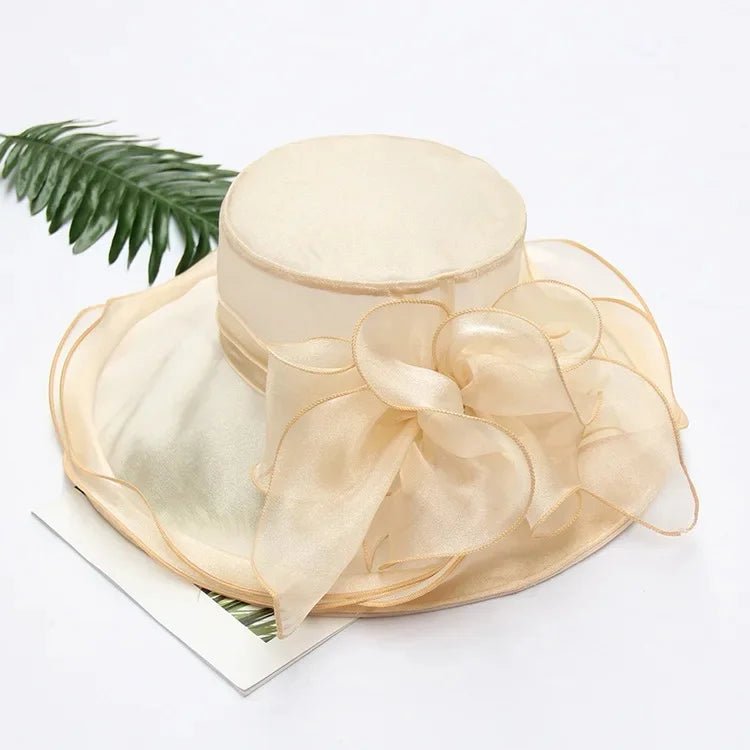New Summer Women's Sun Hat Pure Color Flower Sunscreen Beach Hat Crystal Buckle Curl Edge Gift Hat Beach Accessory - PratSN