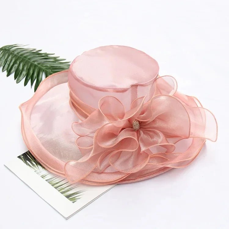 New Summer Women's Sun Hat Pure Color Flower Sunscreen Beach Hat Crystal Buckle Curl Edge Gift Hat Beach Accessory - PratSN