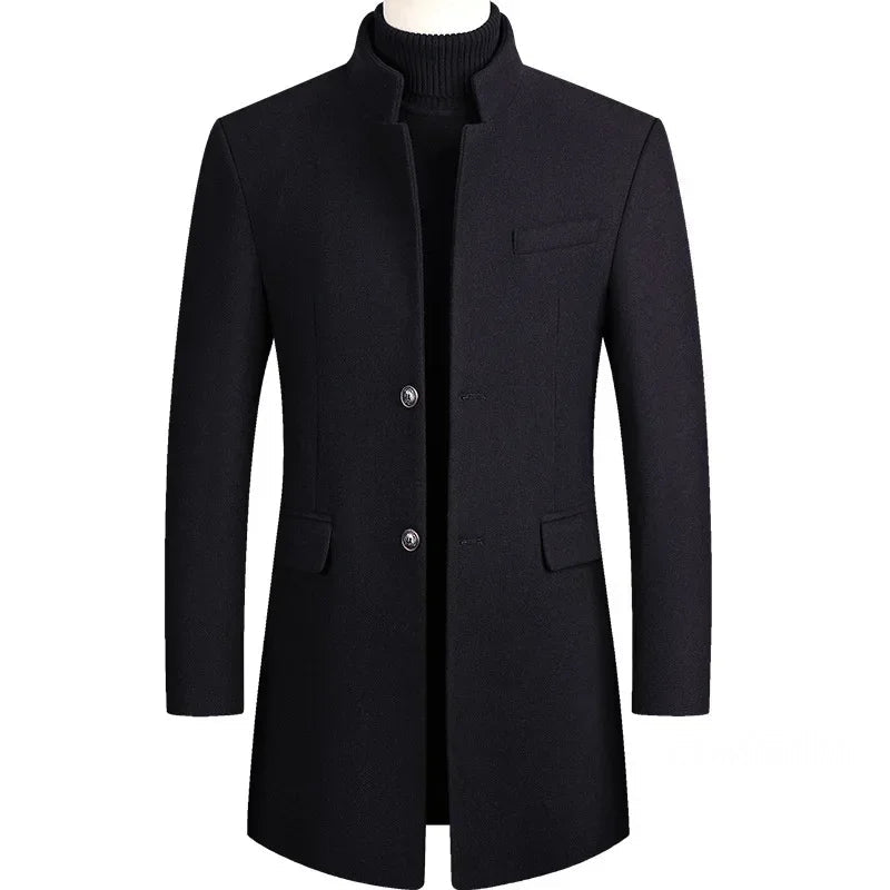 New Winter Men Cashmere Woolen Blends Slim Trench Coats Long Warm Jackets High Quality Male Business Casual Trench Coats Size 4X - PratSN