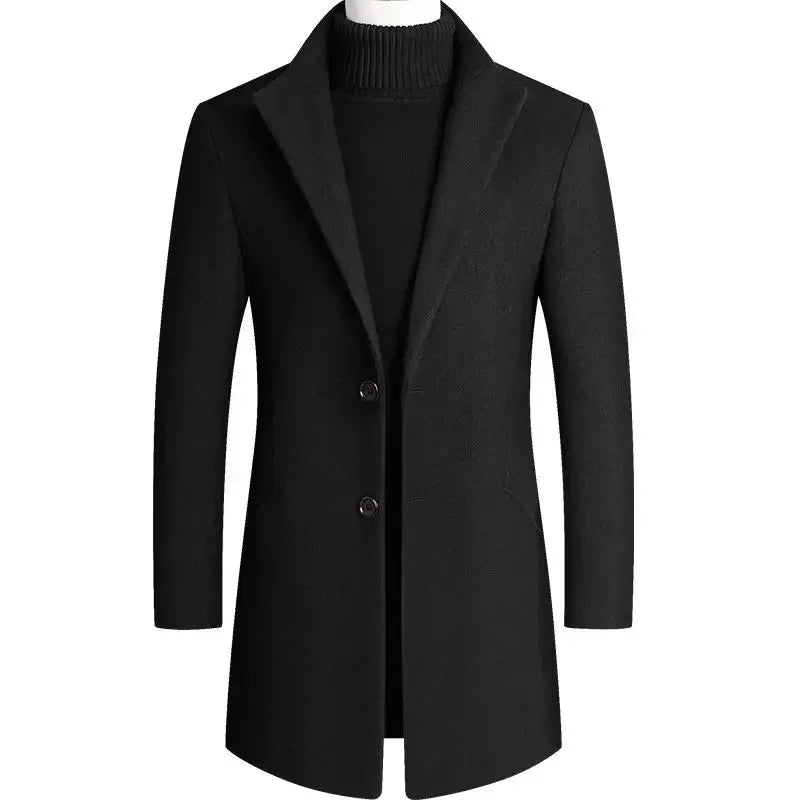 New Winter Men Cashmere Woolen Blends Slim Trench Coats Long Warm Jackets High Quality Male Business Casual Trench Coats Size 4X - PratSN