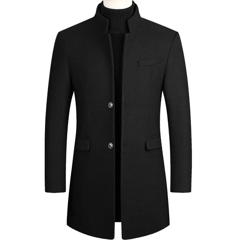New Winter Men Cashmere Woolen Blends Slim Trench Coats Long Warm Jackets High Quality Male Business Casual Trench Coats Size 4X - PratSN