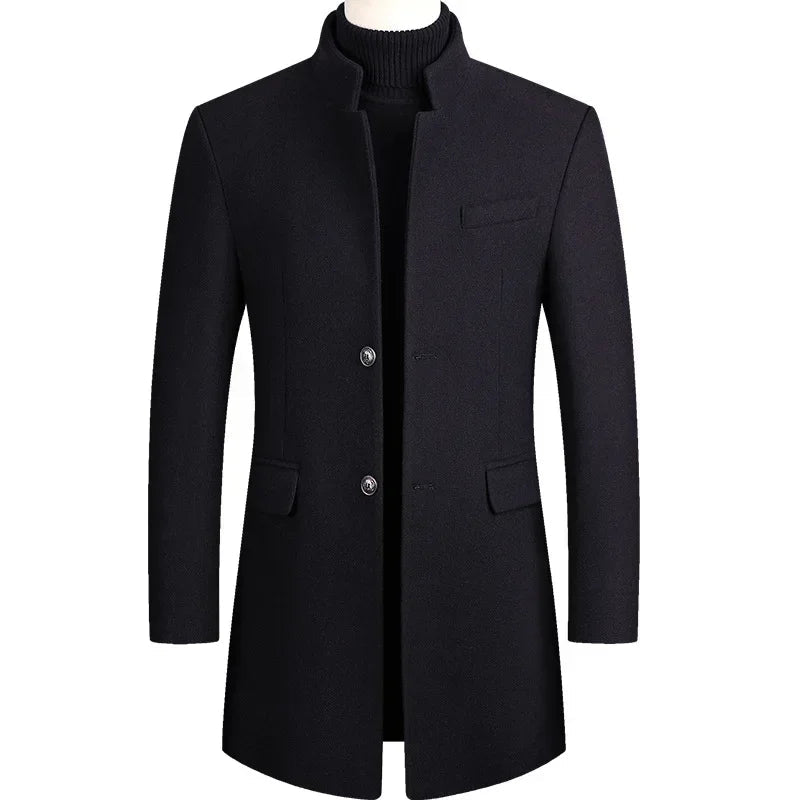 New Winter Men Cashmere Woolen Blends Slim Trench Coats Long Warm Jackets High Quality Male Business Casual Trench Coats Size 4X - PratSN