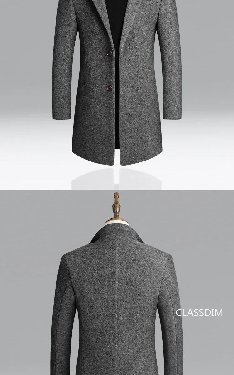 New Winter Men Cashmere Woolen Blends Slim Trench Coats Long Warm Jackets High Quality Male Business Casual Trench Coats Size 4X - PratSN