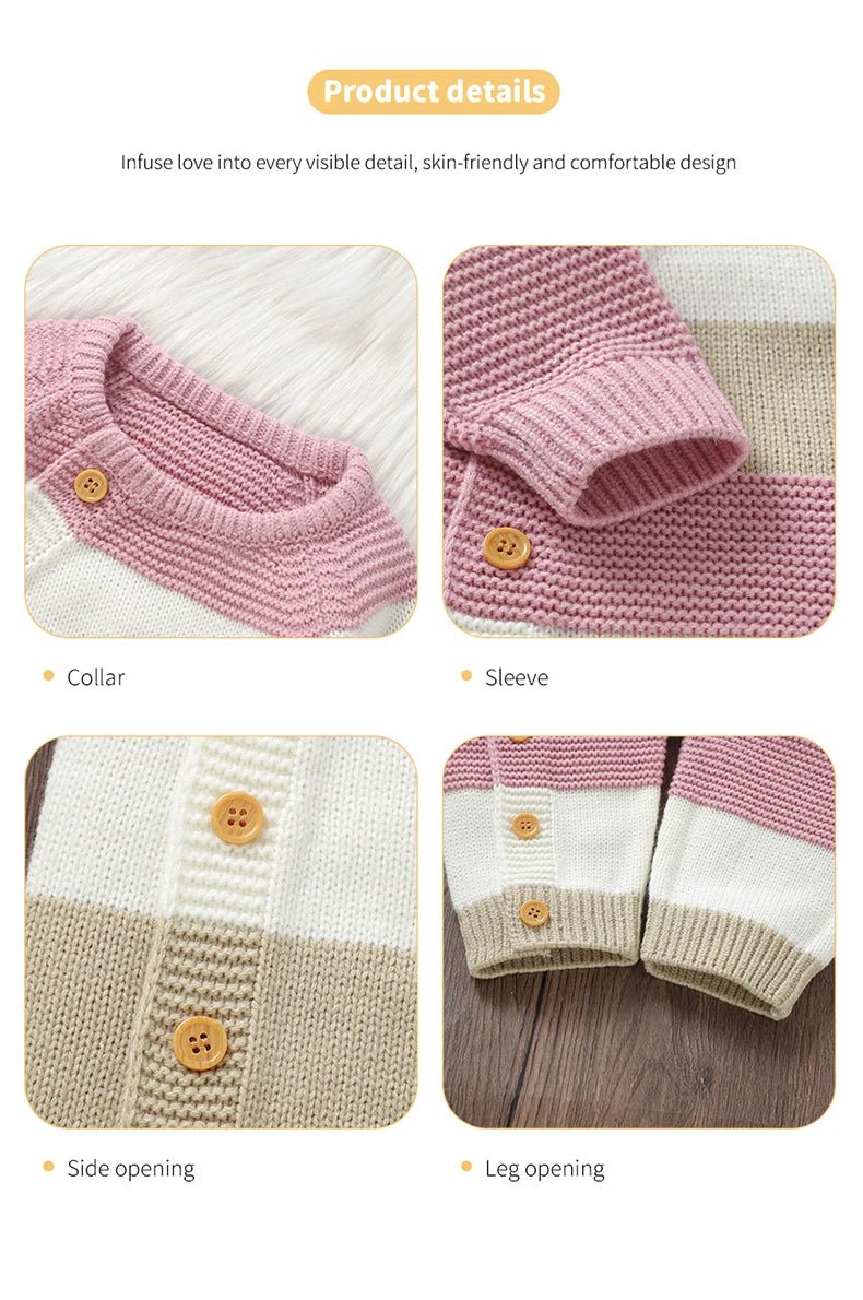 Newborn Baby Romper Knitted Girl Kid Clothing Long Sleeve Autumn 0 - 18M Overalls Infant Jumpsuit Fashion Striped Toddler Playsuit - PratSN