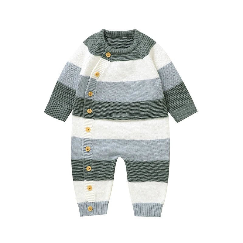 Newborn Baby Romper Knitted Girl Kid Clothing Long Sleeve Autumn 0 - 18M Overalls Infant Jumpsuit Fashion Striped Toddler Playsuit - PratSN