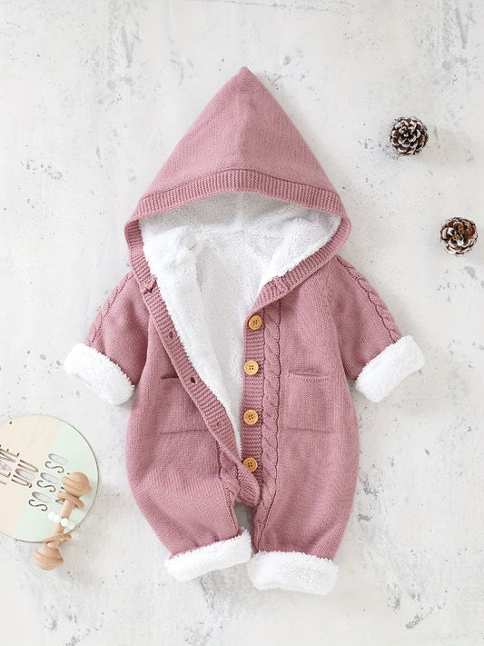 Newborn Boys And Girls Knitted Jumpsuit With Long Sleeve Hooded Pants Jumpsuit - PratSN