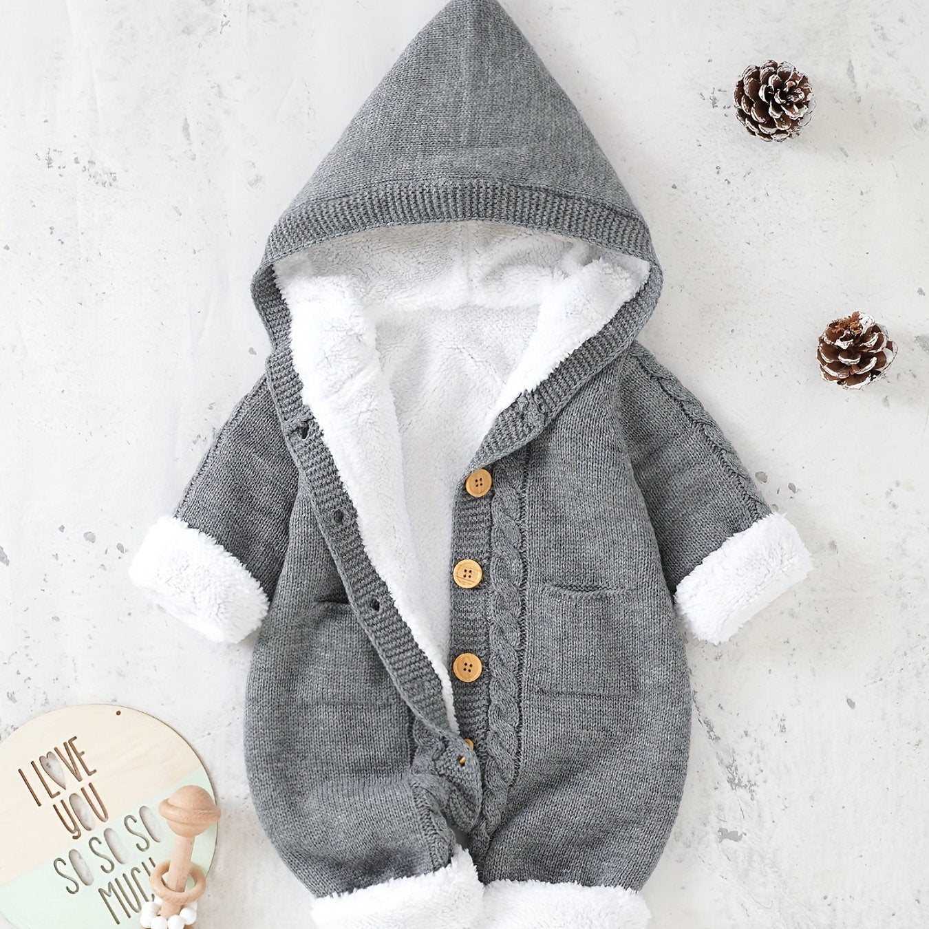 Newborn Boys And Girls Knitted Jumpsuit With Long Sleeve Hooded Pants Jumpsuit - PratSN