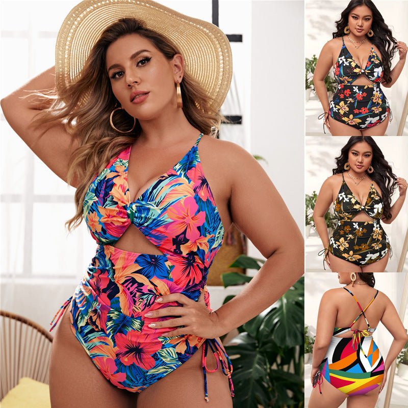 One - piece Swimsuit Fat Woman Plus Size Bikini Hollow Push Up - PratSN