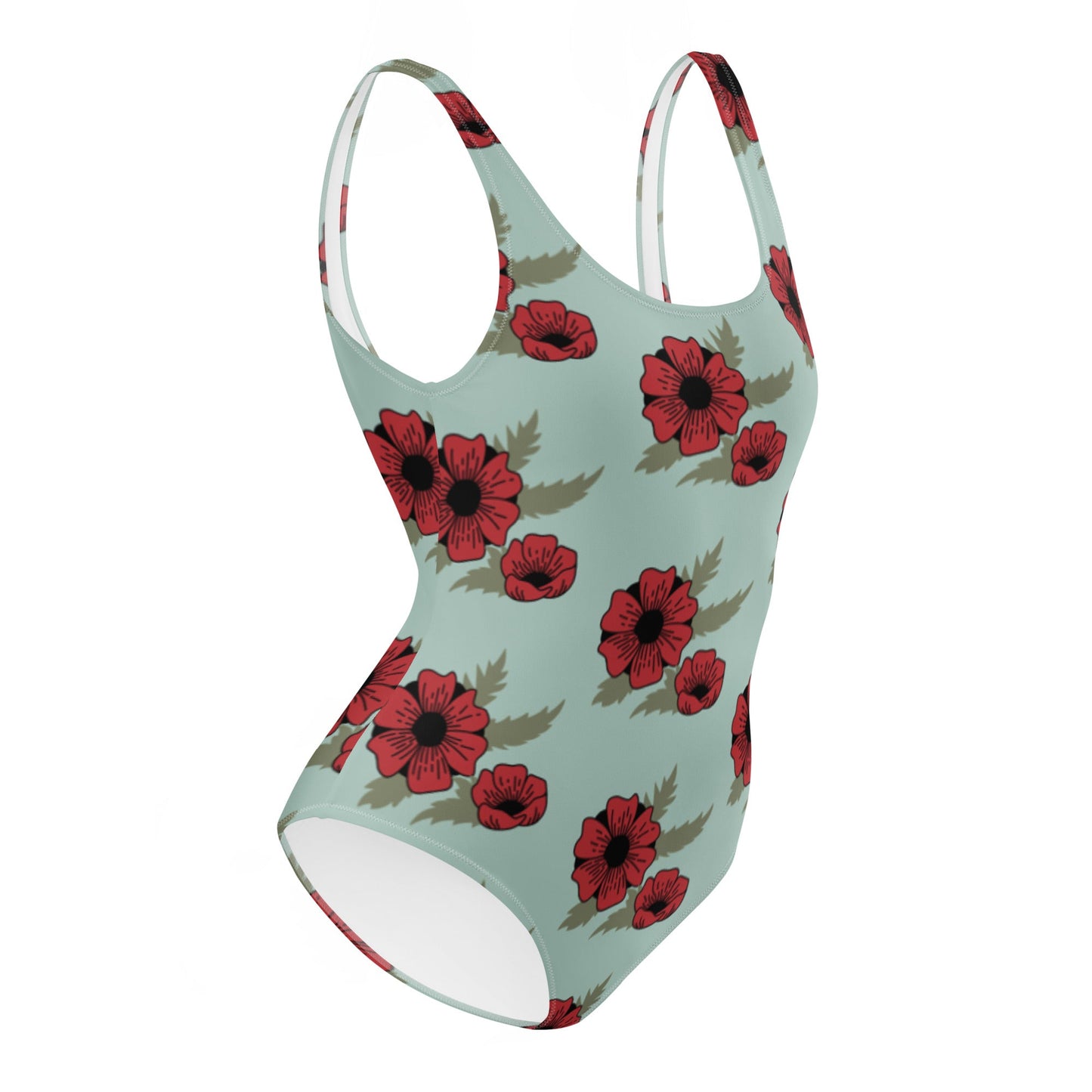 One - Piece Swimsuit | Women Modest Tummy Control Swimdress Opal Red Floral Swiming Dress - PratSN