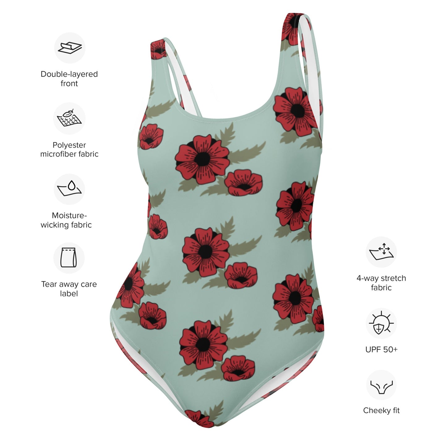 One - Piece Swimsuit | Women Modest Tummy Control Swimdress Opal Red Floral Swiming Dress - PratSN