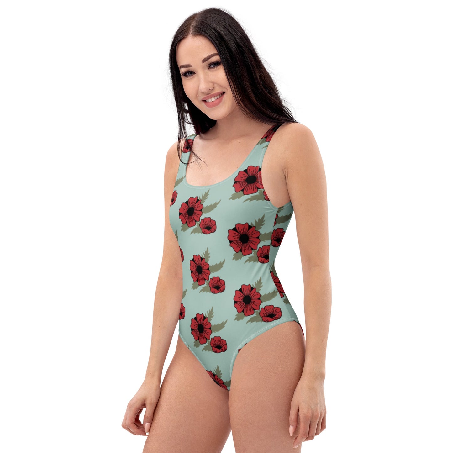 One - Piece Swimsuit | Women Modest Tummy Control Swimdress Opal Red Floral Swiming Dress - PratSN