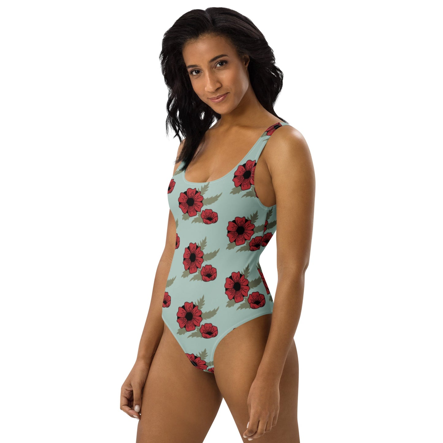 One - Piece Swimsuit | Women Modest Tummy Control Swimdress Opal Red Floral Swiming Dress - PratSN