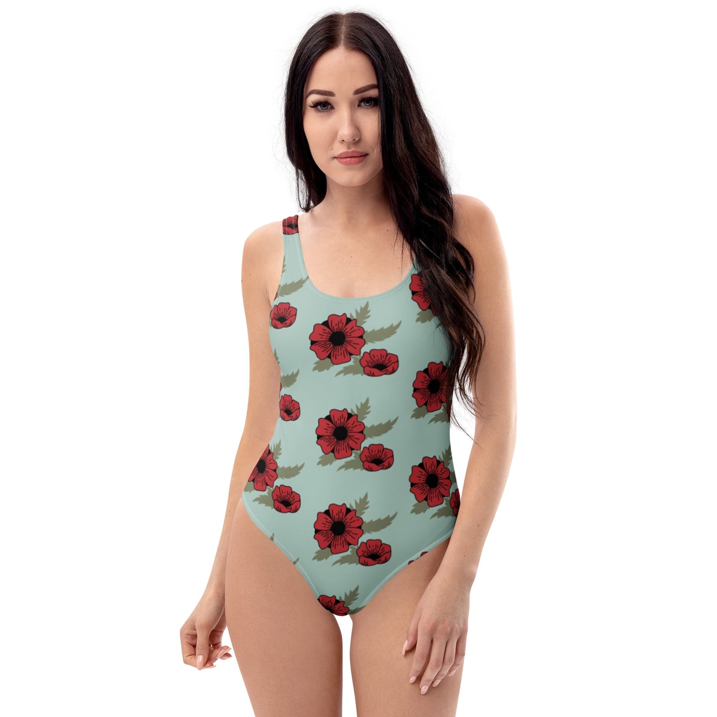 One - Piece Swimsuit | Women Modest Tummy Control Swimdress Opal Red Floral Swiming Dress - PratSN