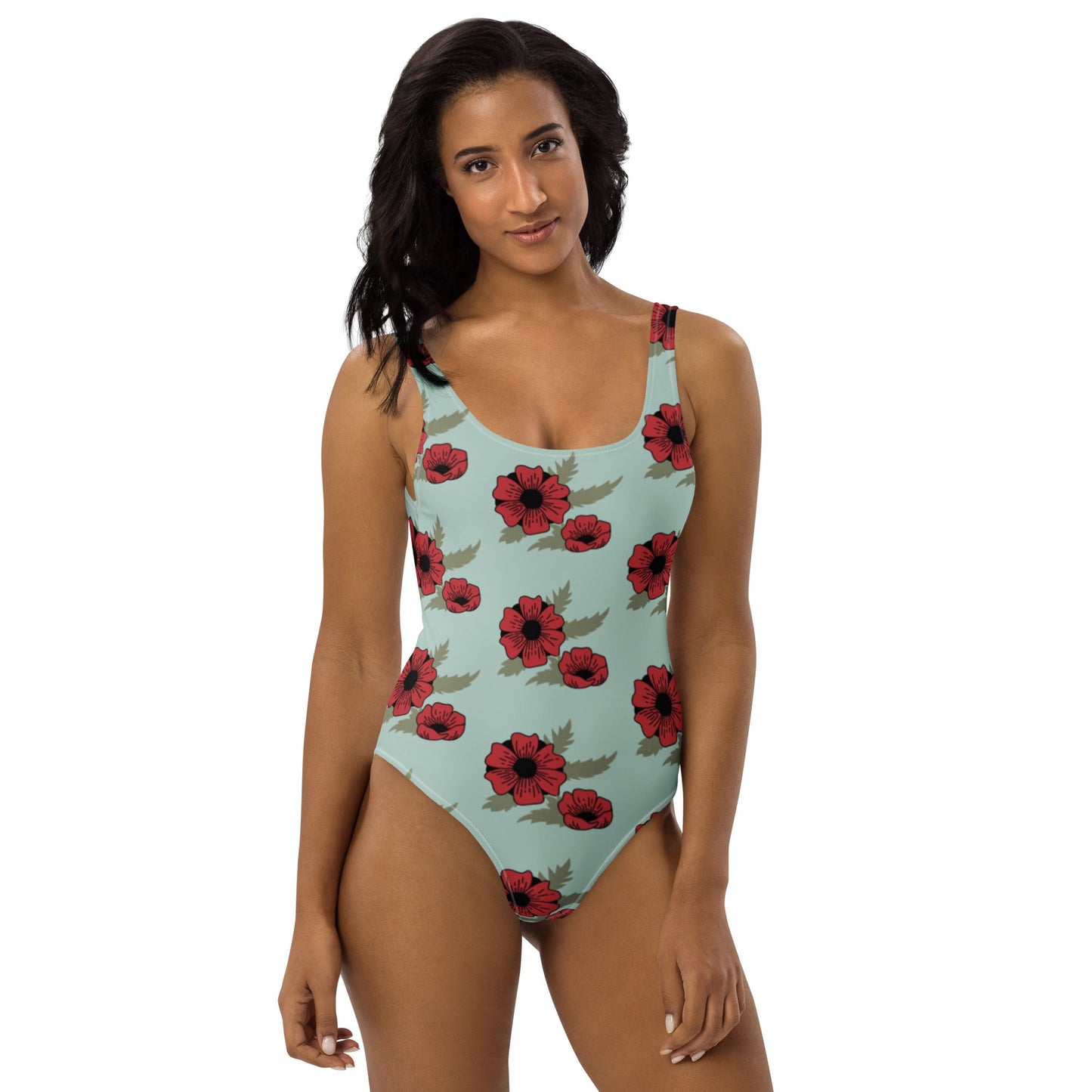 One - Piece Swimsuit | Women Modest Tummy Control Swimdress Opal Red Floral Swiming Dress - PratSN