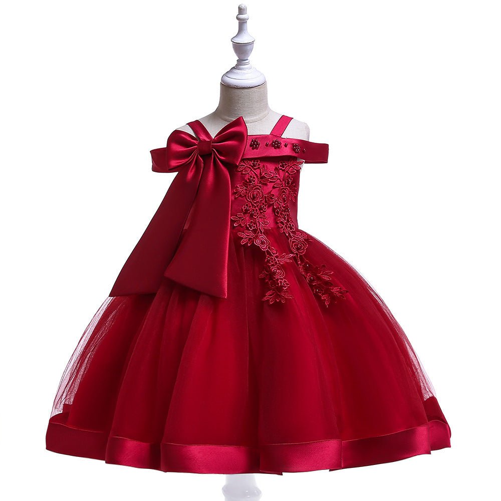 One Shoulder Strap Dress Girls Bow Princess Dress - PratSN