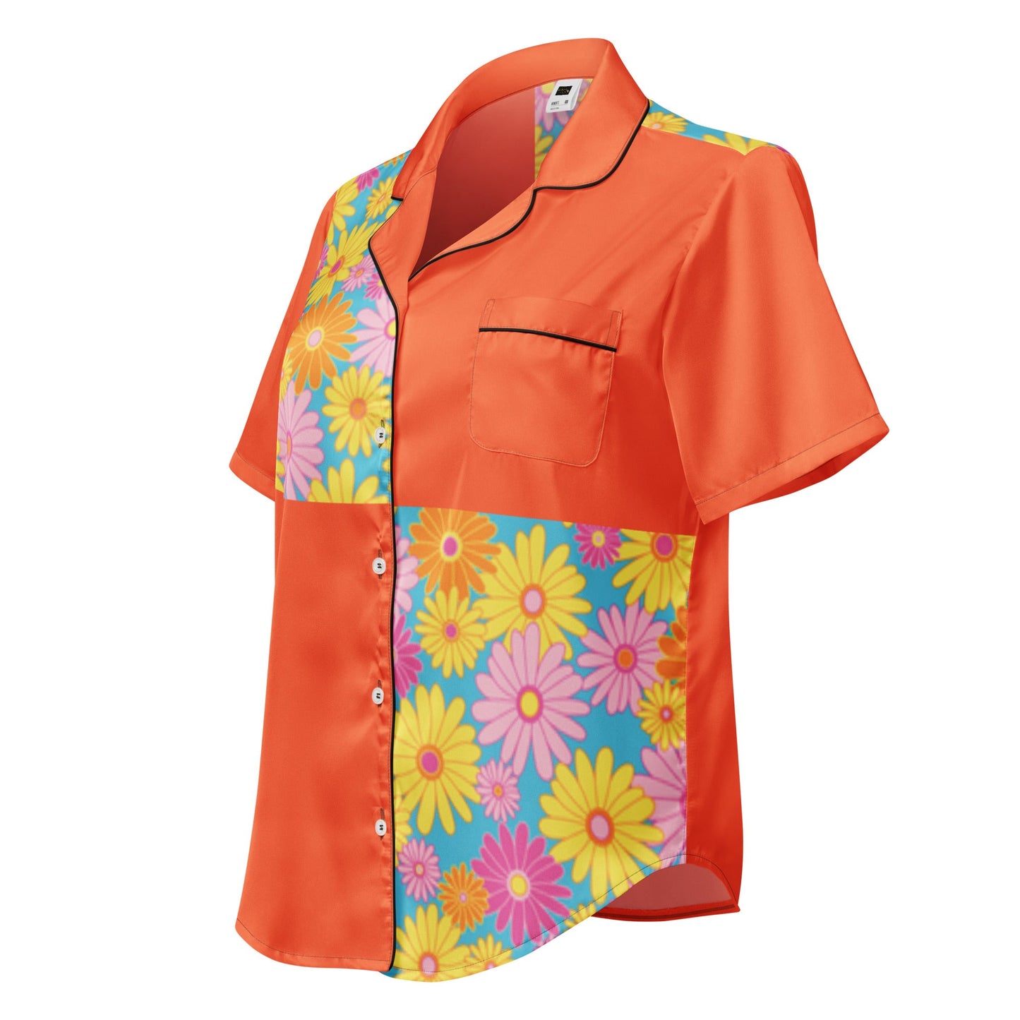 Orange floral All - over print women’s short sleeve pajama top - PratSN